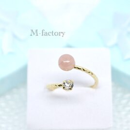 ✧小さな宝石キャンディ✧ グァバクォーツ　華奢見えフォークリング　天然石　指輪　