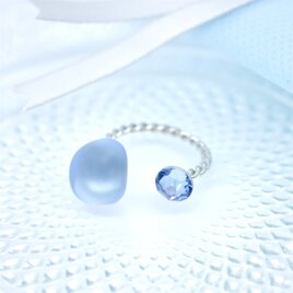 ✦人魚の涙✦  選べるシーグラス×サファイア　ツイストフォークリング　冬の抜け感