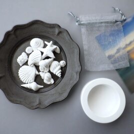 小さな貝殻のアロマサシェ ■ アロマストーン オーガンジー巾着入り ■ ポットは追加オプション