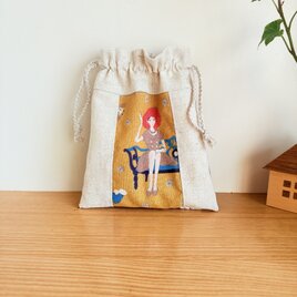 レトロ柄の巾着袋