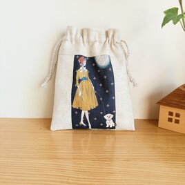 レトロ柄の巾着袋