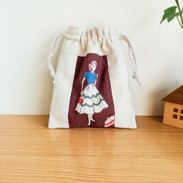 レトロ柄の巾着袋