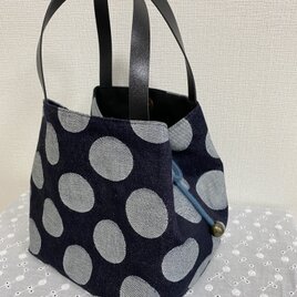 【受注制作】ループエンドが可愛いボックストートバッグ　　岡山児島ジャガードデニム　ドット