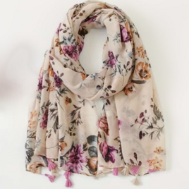 ストール 大判 スカーフ タッセル付き 花柄 春 コットン 綿 レディス 大人 カジュアル ショール マフラー ギフト 通勤通学