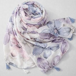 ストール 大判 スカーフ タッセル付き 花柄 春 コットン 綿 レディス 大人 カジュアル ショール マフラー ギフト 通勤通学