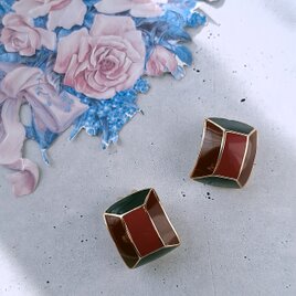 《Orena Paris》red brown black curved rectangle オレナ パリ ヴィンテージイヤリング