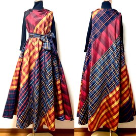 大島紬　パッチワークドレス　着物リメイク