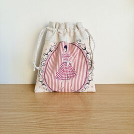 レトロ柄の巾着袋