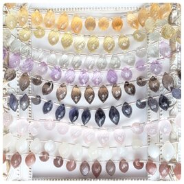 880円お得！∴天然石ビーズ∵ 高品質マーキスライスブリオレットカット9種類各2粒セット