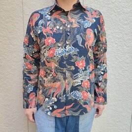 長袖和柄シャツ（唐獅子牡丹）