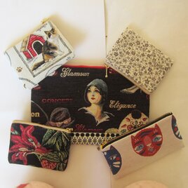 iichi限定2026　新春福袋　両面ポーチ大小5点セット　コスメいれ　カード入れ　鍵入れ　通帳入れ