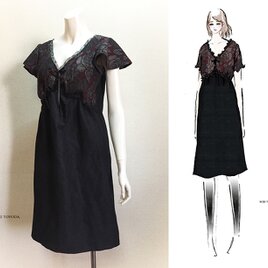 【1点もの・デザイン画付き】高級シルクウール切り替えシャーリングワンピース（KOJI TOYODA）