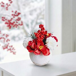 寒椿の和風ポット　季節の花シリーズ