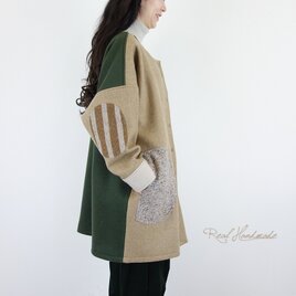 [予約販売] ウールベージュとカーキエルボーパッチドロップコート