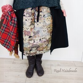 [予約販売] フランネルブラックとテディベアゴブラン見せかけスカート