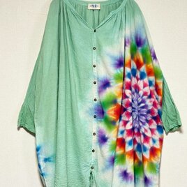 タイダイ 前開きワンピース 翡翠色 幻想的で華やかな大曼荼羅 HD25-28
