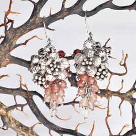 お花＆蕾カレンシルバーとたわわなアンデシン＆インドシルバー鈴のピアス