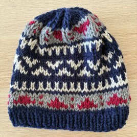 【一点もの】幾何学模様の編み込みニット帽