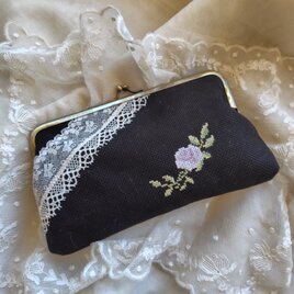 アンティークレース*クロスステッチ*がま口*黒