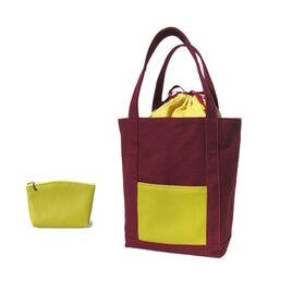 バイカラートートBAG　ポーチセット　ワインレッド　イエロー
