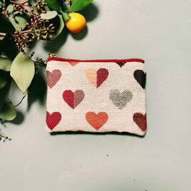 フランス生地　ハートがいっぱいのポーチ（S)バレンタイン　コスメ入れ　鍵入れ　カード入れ　薬入れ