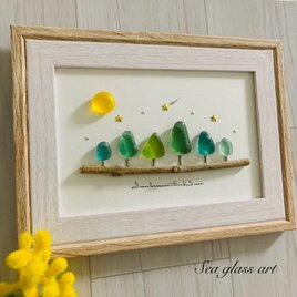 シーグラスアート インテリア雑貨 癒しの森 星に願いを 観葉植物 置物 北欧ガラス細工 贈り物 プレゼント