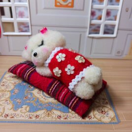 手のひらサイズのお眠の小さなマルチーズ