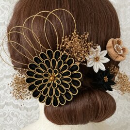 縁取りつまみ細工の髪飾りセット(黒×金)