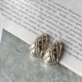 YN47-【 Napier 】ネイピア・ヴィンテージイヤリング Silver Tone Hoop Gold Ball Chain