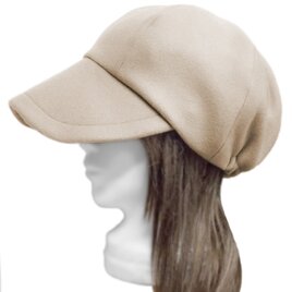つば広キャスケット◆メルトン調 ウール混ニット／ベージュ　◇ゆったりサイズ・寒い季節におすすめ・紫外線対策・小顔効果◇