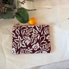 フランス生地　咲く白い花　レンガ色（S)　コスメ入れ　鍵入れ　カード入れ　薬入れ