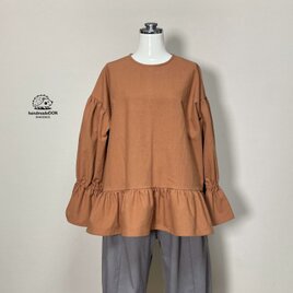 ★アンダーフリルのキャンディブラウス【やわらかコットンリネン】スモーキーオレンジ◆フリーサイズ