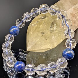 【幸運・開運・心願成就・高品質】水晶(プレミアムスターカット)  ラピスラズリ 10mm ブレスレット