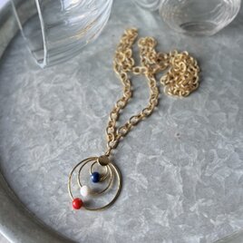 N310-ヴィンテージネックレス U.S.A. Geometric Triple Hoop Tricolor Bead