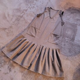 新春セール！ブラウンベージュヘリンボーンウールプリーツジャンスカ