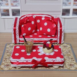 赤と白の水玉模様ミニチュアソファケーキ・パピオカ　6セット