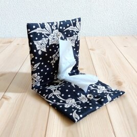 リバティ　携帯用ティッシュケース　ボックスティッシュから詰替え　ペーパータオル　花柄　マロリー　黒　　477