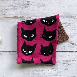 猫　ハンカチタオル　ハーフハンカチ　色違い4色　名入れ　マイクロファイバータオル　4色