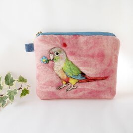 パイナップル・ウロコインコの羊毛フェルトポーチ