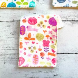 北欧風犬と植物　ハンカチタオル　ハーフハンカチ　ガーゼハンカチ　ピンク系　名入れ　マイクロファイバータオル