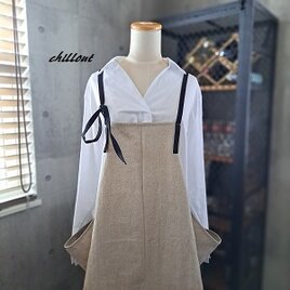 【背中がかわいい】エプロンドレス：ワッシャーリネン×ブラック【1020】