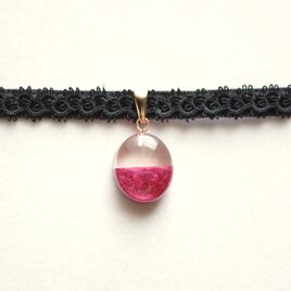 【受注製作】レジンアート　オーバルモチーフとタティングレースとベルベットリボンのチョーカー〈カメリア〉