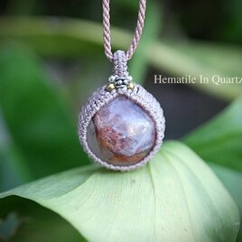 赤の絵の具★ヘマタイトインクォーツ マクラメネックレス1974