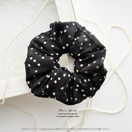 《大人のペイズリー ジャガード織 》おしゃれな ふんわり 白 ドット 水玉 花柄 ブラック 黒 ヘアゴム シュシュ