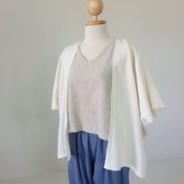 手織りオープンフロントカーディガン / 白 無地 / 草木染めコットン