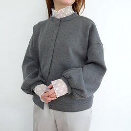 【一枚着から羽織まで】とろモチ素材のパフスリーブカーディガン〈杢グレー〉
