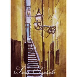 水彩画・原画「パリの雪降る裏路地」