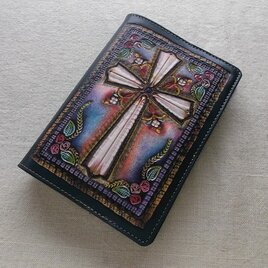 文庫サイズブックカバー 刻印、拭き染め 牛革