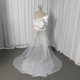 ふっくら柔らかなバックリボン 取り外し ロイヤルサテン 上質オーガンジー ミニトレーン 結婚式 前撮り