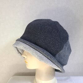 魅せる帽子☆春先まで被れる♪ウールニットと綿カットソーのリバーシブルクロッシュ～グレー